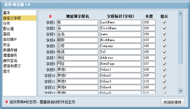 双翼邮件群发软件选项 - 自定义字段